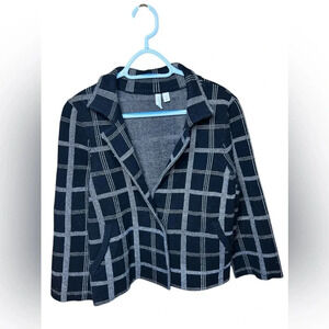 ANTHROPOLOGIE Moth Black Windowpane Plaid Knit Sweater Blazer Women’s Small